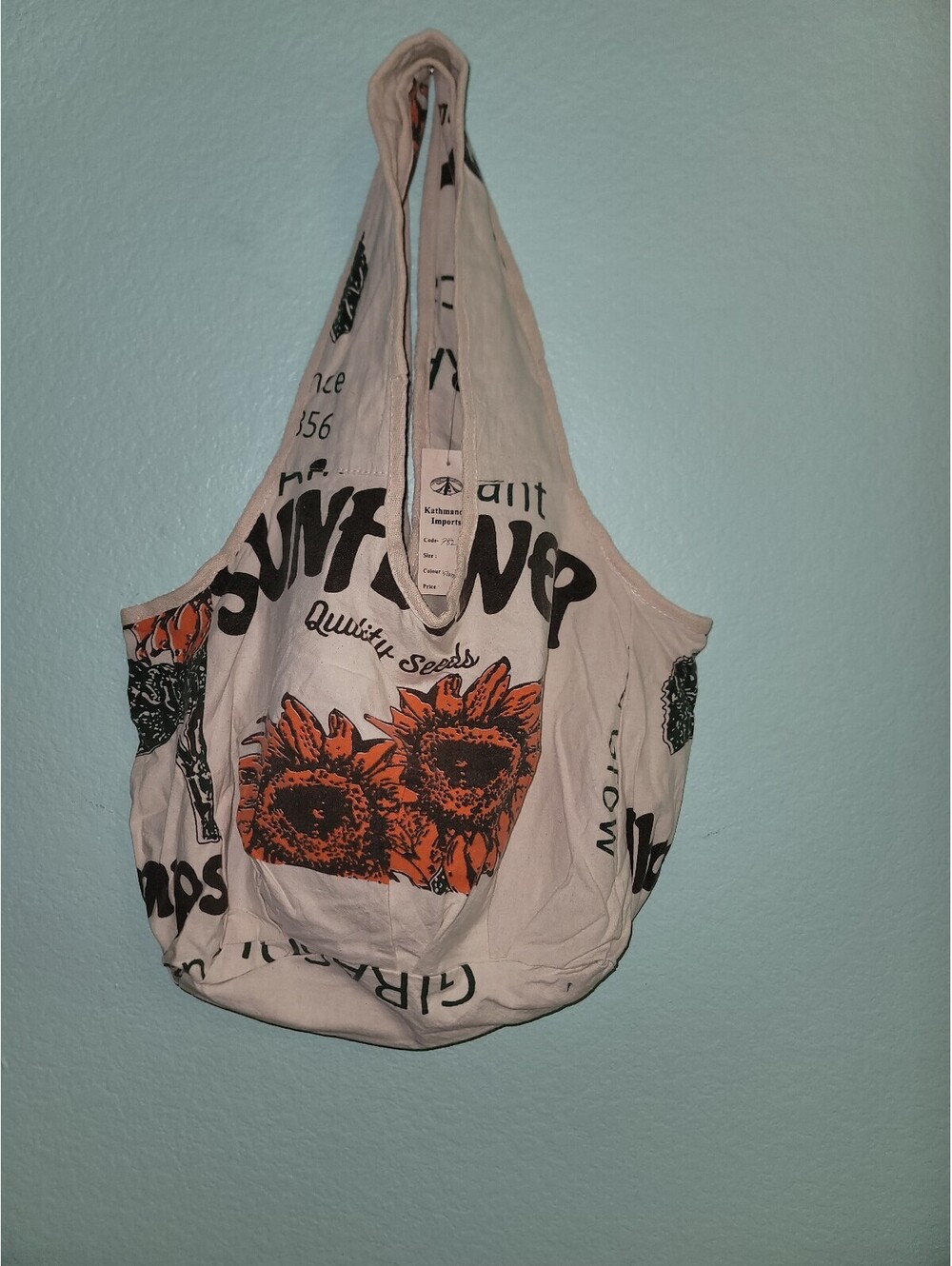 Kathmandu Imports Sunflower Tote Bag 100% Cotton Nepal Boho Market Shoulder Bag